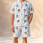 Model wearing Men's Graveyard Giggles Custom Face Shirt & Shorts Set printed with kids' faces