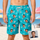 Man wearing Men's Cranium Capers Custom Face Beach Shorts — custom faces printed all-over