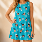 Model wearing Women's Cranium Capers Custom Face Tank Dress printed with kids' faces