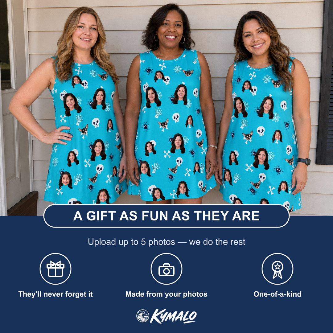 Friends in matching Women's Cranium Capers Custom Face Tank Dress — a group gift photo
