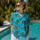 Real-life photo of someone wearing Women's Cranium Capers Custom Face Hawaiian Shirt — custom faces printed all-over