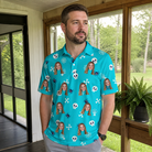 Real-life photo of someone wearing Men's Cranium Capers Custom Face Polo Shirt — custom faces printed all-over