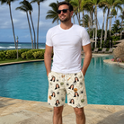 Real-life photo of someone wearing Men's Bony Boogie Custom Face Beach Shorts — custom faces printed all-over