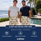 Friends in matching Men's Bony Boogie Custom Face Beach Shorts — a group gift photo