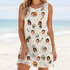 Model wearing Women's Bony Boogie Custom Face Tank Dress printed with kids' faces