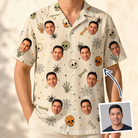 Man wearing Men's Bony Boogie Custom Face Hawaiian Shirt — custom faces printed all-over