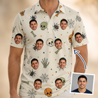 Man wearing Men's Bony Boogie Custom Face Polo Shirt — custom faces printed all-over