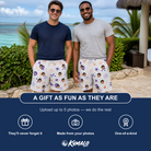 Friends in matching Men's Skull Shuffle Custom Face Beach Shorts — a group gift photo