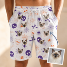 Man wearing Men's Skull Shuffle Custom Cat Face Beach Shorts — custom faces printed all-over