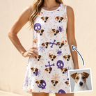 Woman wearing Women's Skull Shuffle Custom Dog Face Tank Dress — custom faces printed all-over