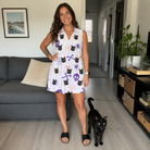 Full-length photo with the pet printed all over this Women's Skull Shuffle Custom Cat Face V-Neck Dress