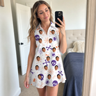 Real-life photo of someone wearing Women's Skull Shuffle Custom Face V-Neck Dress — custom faces printed all-over
