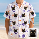 Man wearing Men's Skull Shuffle Custom Cat Face Hawaiian Shirt — custom faces printed all-over