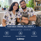 Friends in matching Men's Skull Shuffle Custom Cat Face Hawaiian Shirt — a group gift photo