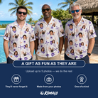 Friends in matching Men's Skull Shuffle Custom Face Hawaiian Shirt — a group gift photo