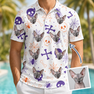 Man wearing Men's Skull Shuffle Custom Cat Face Polo Shirt — custom faces printed all-over