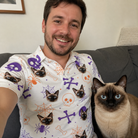 Selfie with the pet whose face is printed all over this Men's Skull Shuffle Custom Cat Face Polo Shirt