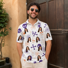 Real-life photo of someone wearing Men's Skull Shuffle Custom Face Polo Shirt — custom faces printed all-over