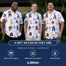 Friends in matching Men's Skull Shuffle Custom Face Polo Shirt — a group gift photo