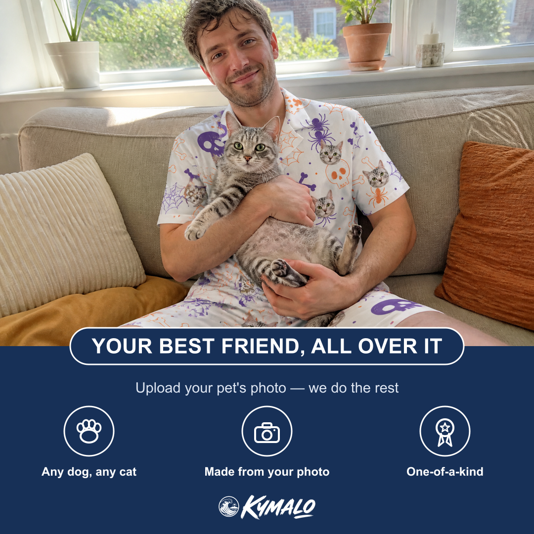 Friends in matching Men's Skull Shuffle Custom Cat Face Shirt & Shorts Set — a group gift photo