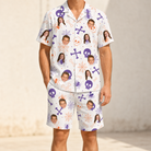 Model wearing Men's Skull Shuffle Custom Face Shirt & Shorts Set printed with kids' faces