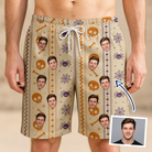 Man wearing Men's Webbed Bones Custom Face Beach Shorts — custom faces printed all-over