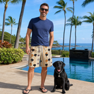 Full-length photo with the pet printed all over this Men's Webbed Bones Custom Dog Face Beach Shorts
