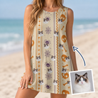 Woman wearing Women's Webbed Bones Custom Cat Face Tank Dress — custom faces printed all-over
