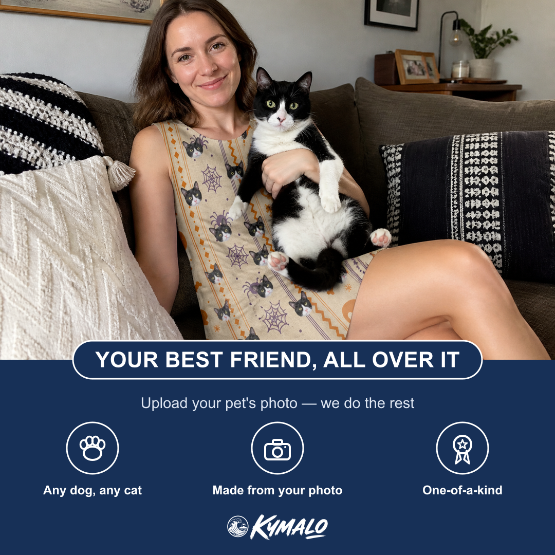 Friends in matching Women's Webbed Bones Custom Cat Face Tank Dress — a group gift photo