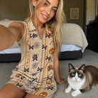 Selfie with the pet whose face is printed all over this Women's Webbed Bones Custom Cat Face V-Neck Dress