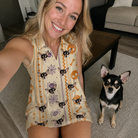 Selfie with the pet whose face is printed all over this Women's Webbed Bones Custom Dog Face V-Neck Dress