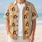Man wearing Men's Webbed Bones Custom Face Hawaiian Shirt open over a white tee