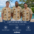 Friends in matching Men's Webbed Bones Custom Face Hawaiian Shirt — a group gift photo