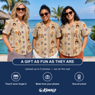 Friends in matching Women's Webbed Bones Custom Face Hawaiian Shirt — a group gift photo