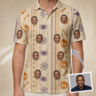 Man wearing Men's Webbed Bones Custom Face Polo Shirt — custom faces printed all-over