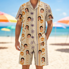 Model wearing Men's Webbed Bones Custom Face Shirt & Shorts Set printed with kids' faces
