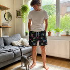 Full-length photo with the pet printed all over this Men's Moonlit Millinery Custom Cat Face Beach Shorts