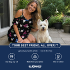 Friends in matching Women's Moonlit Millinery Custom Dog Face Off-Shoulder Dress — a group gift photo