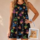 Woman wearing Women's Moonlit Millinery Custom Cat Face Tank Dress — custom faces printed all-over