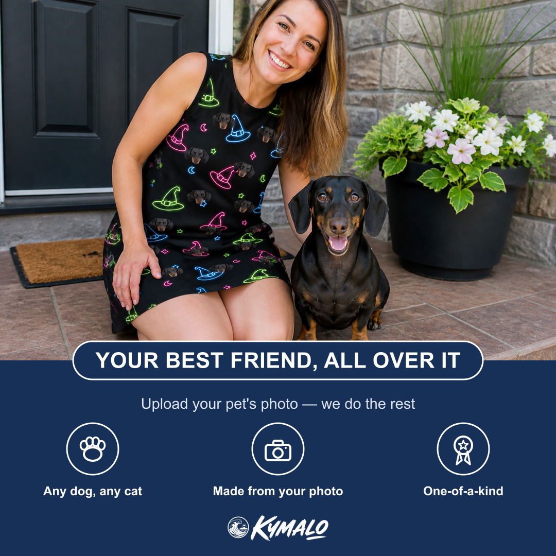 Friends in matching Women's Moonlit Millinery Custom Dog Face Tank Dress — a group gift photo