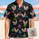 Man wearing Men's Moonlit Millinery Custom Cat Face Hawaiian Shirt — custom faces printed all-over