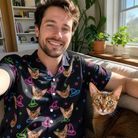 Selfie with the pet whose face is printed all over this Men's Moonlit Millinery Custom Cat Face Hawaiian Shirt