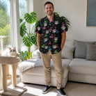 Full-length photo with the pet printed all over this Men's Moonlit Millinery Custom Cat Face Hawaiian Shirt