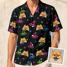 Man wearing Men's Moonlit Millinery Custom Dog Face Hawaiian Shirt — custom faces printed all-over