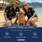 Friends in matching Men's Moonlit Millinery Custom Dog Face Hawaiian Shirt — a group gift photo