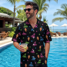 Real-life photo of someone wearing Men's Moonlit Millinery Custom Face Hawaiian Shirt — custom faces printed all-over
