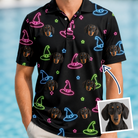 Man wearing Men's Moonlit Millinery Custom Dog Face Polo Shirt — custom faces printed all-over