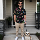 Full-length photo with the pet printed all over this Men's Moonlit Millinery Custom Dog Face Polo Shirt