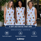 Friends in matching Women's Wicked Peaks Custom Face V-Neck Dress — a group gift photo