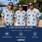 Friends in matching Women's Wicked Peaks Custom Face Hawaiian Shirt — a group gift photo
